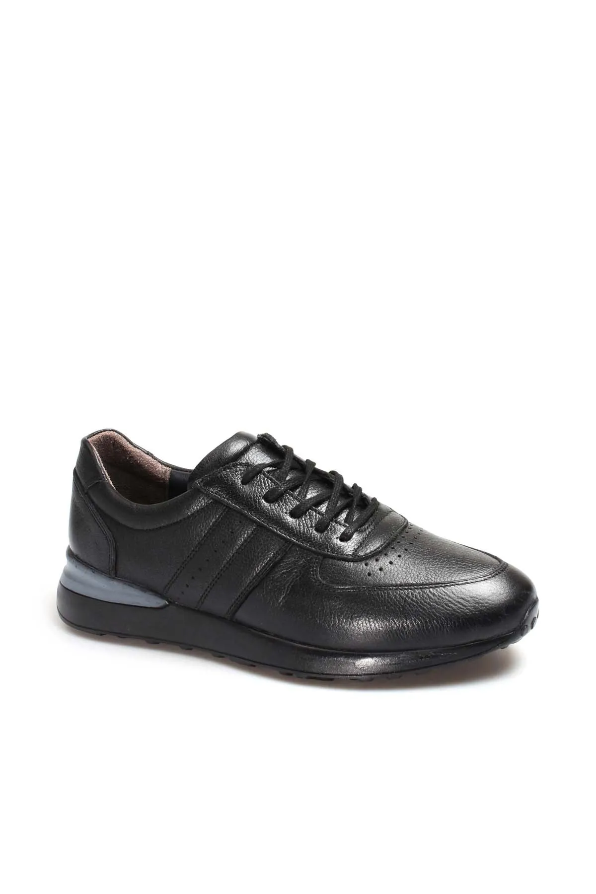 Men's Black Leather Lace-Up Sneakers with Perforated Design and Cushioned Sole - Wessi sold by Wessi product image thumbnail 3