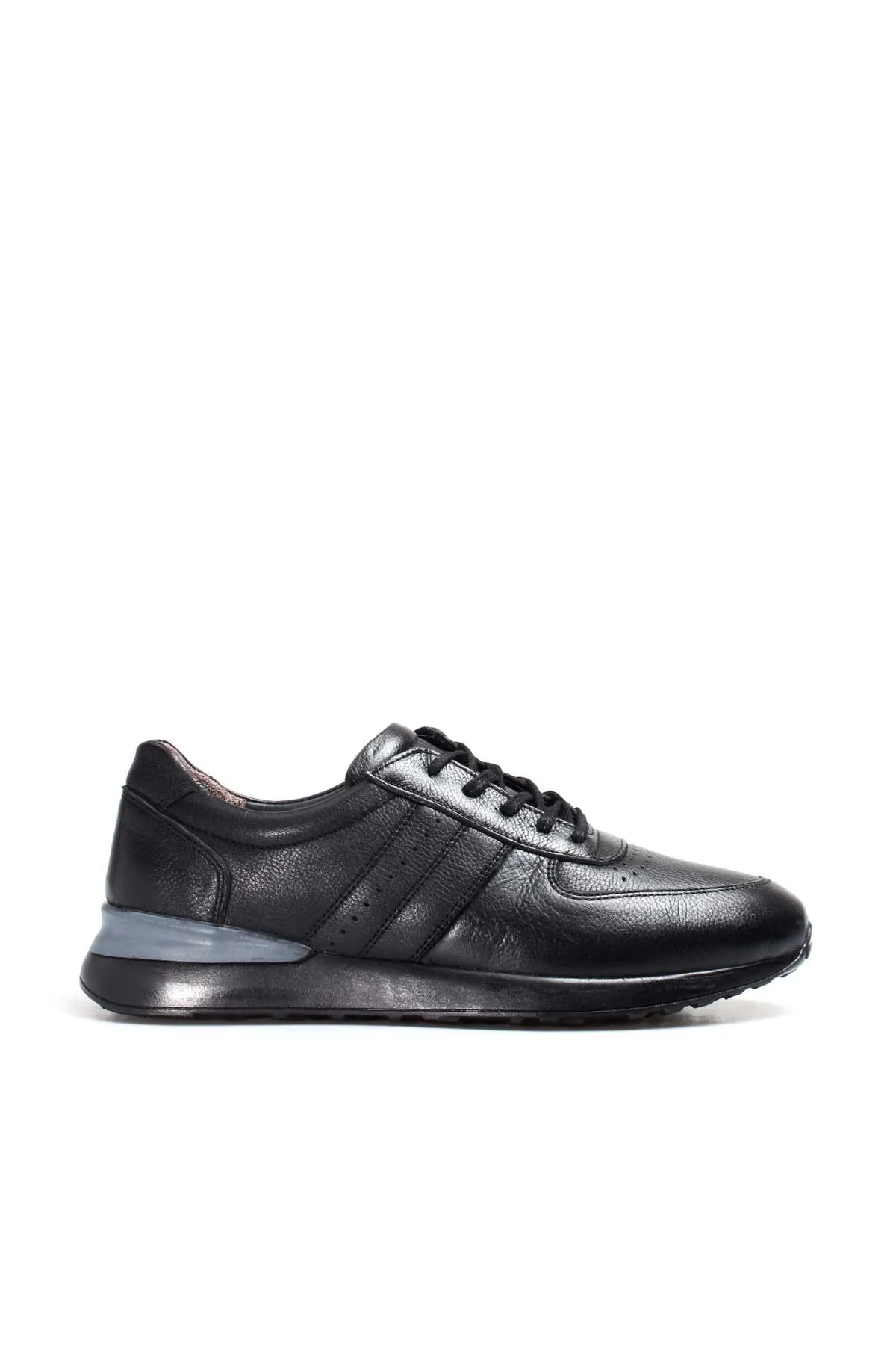 Men's Black Leather Lace-Up Sneakers with Perforated Design and Cushioned Sole - Wessi sold by Wessi