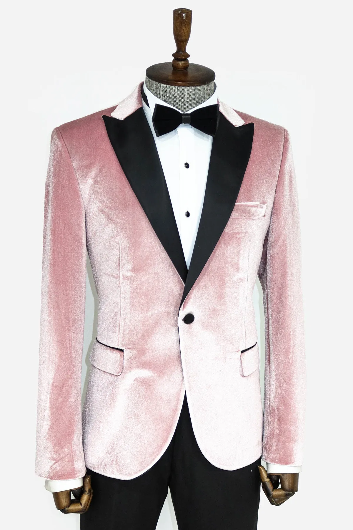Slim Fit Peak Lapel Velvet Pink Men Tuxedo Jacket - Wessi sold by Wessi product image thumbnail 4