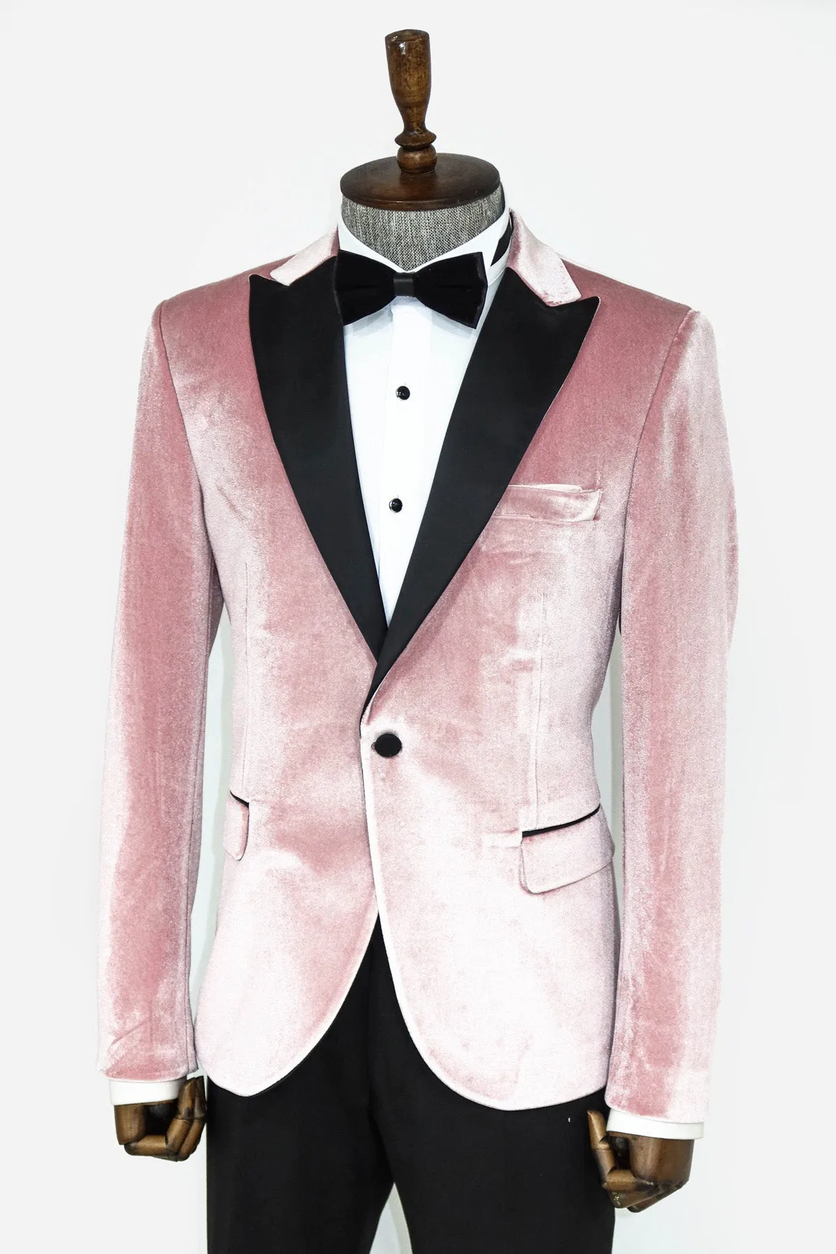Slim Fit Peak Lapel Velvet Pink Men Tuxedo Jacket - Wessi sold by Wessi product image thumbnail 5