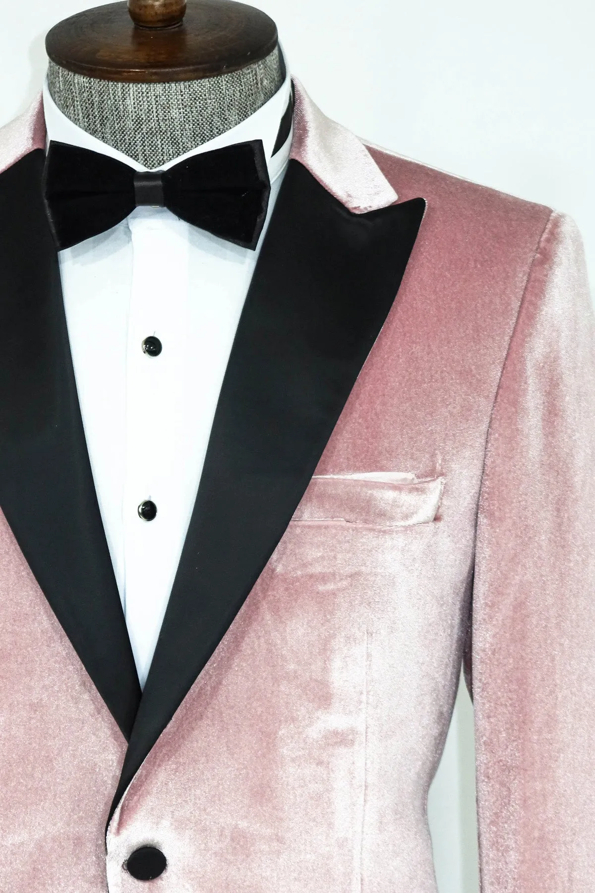 Slim Fit Peak Lapel Velvet Pink Men Tuxedo Jacket - Wessi sold by Wessi product image thumbnail 2