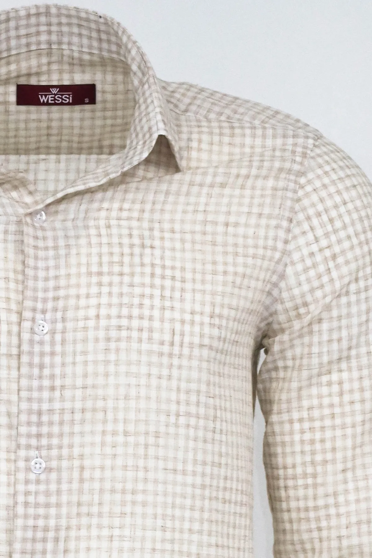Plaid Slim Fit Light Brown Men Shirt - Wessi sold by Wessi product image thumbnail 2