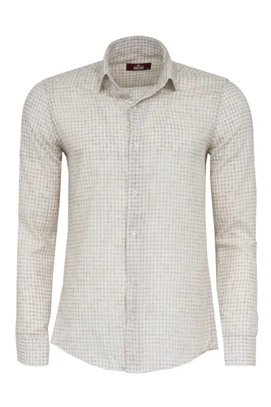 Plaid Slim Fit Light Brown Men Shirt - Wessi sold by Wessi