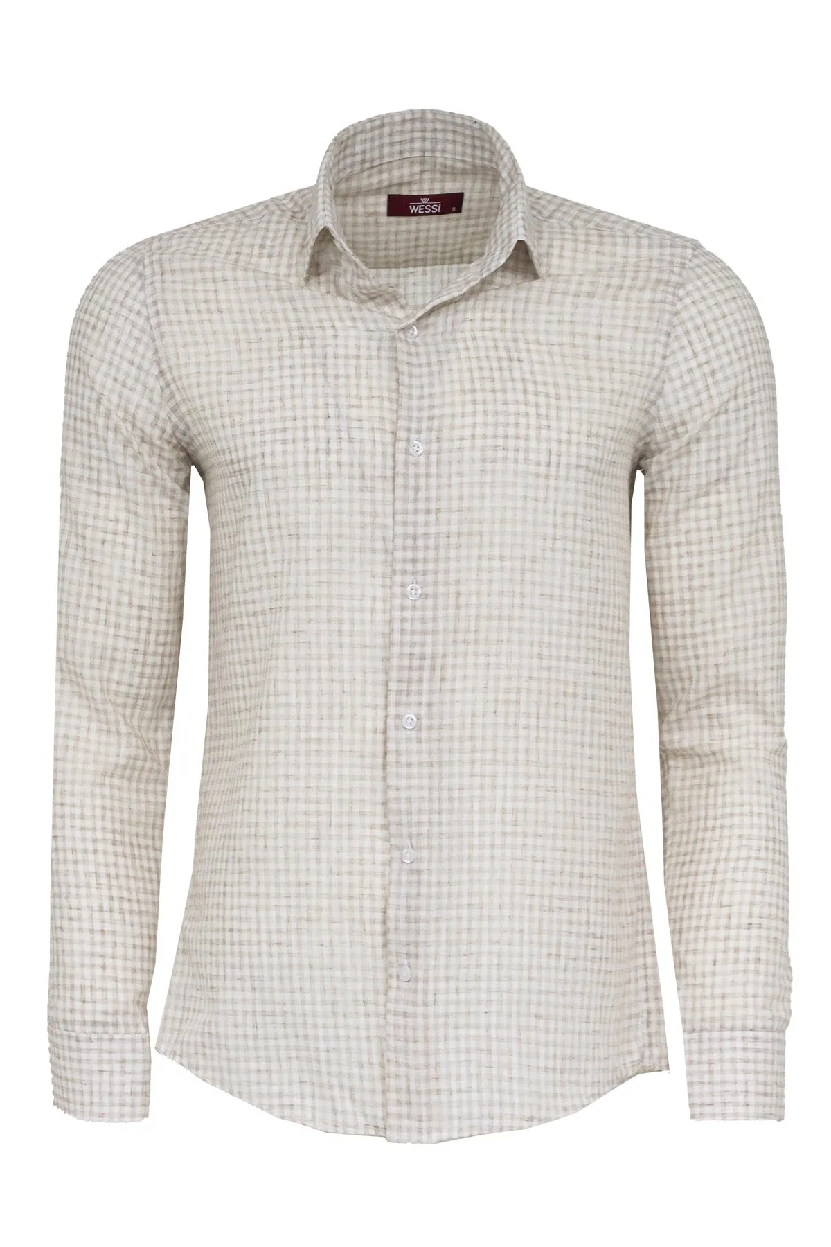 Plaid Slim Fit Light Brown Men Shirt - Wessi sold by Wessi