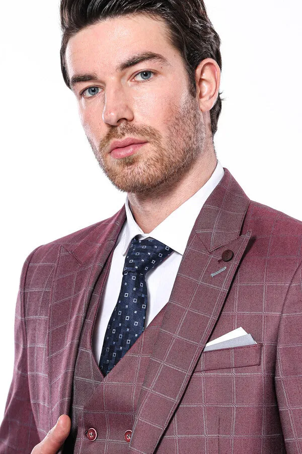 Combined Vested Burgundy Plaid Men's Suit - Wessi sold by Wessi product image thumbnail 3