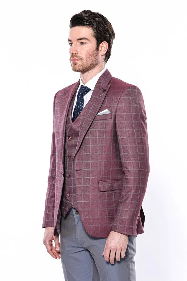 Combined Vested Burgundy Plaid Men's Suit - Wessi sold by Wessi product image thumbnail 5
