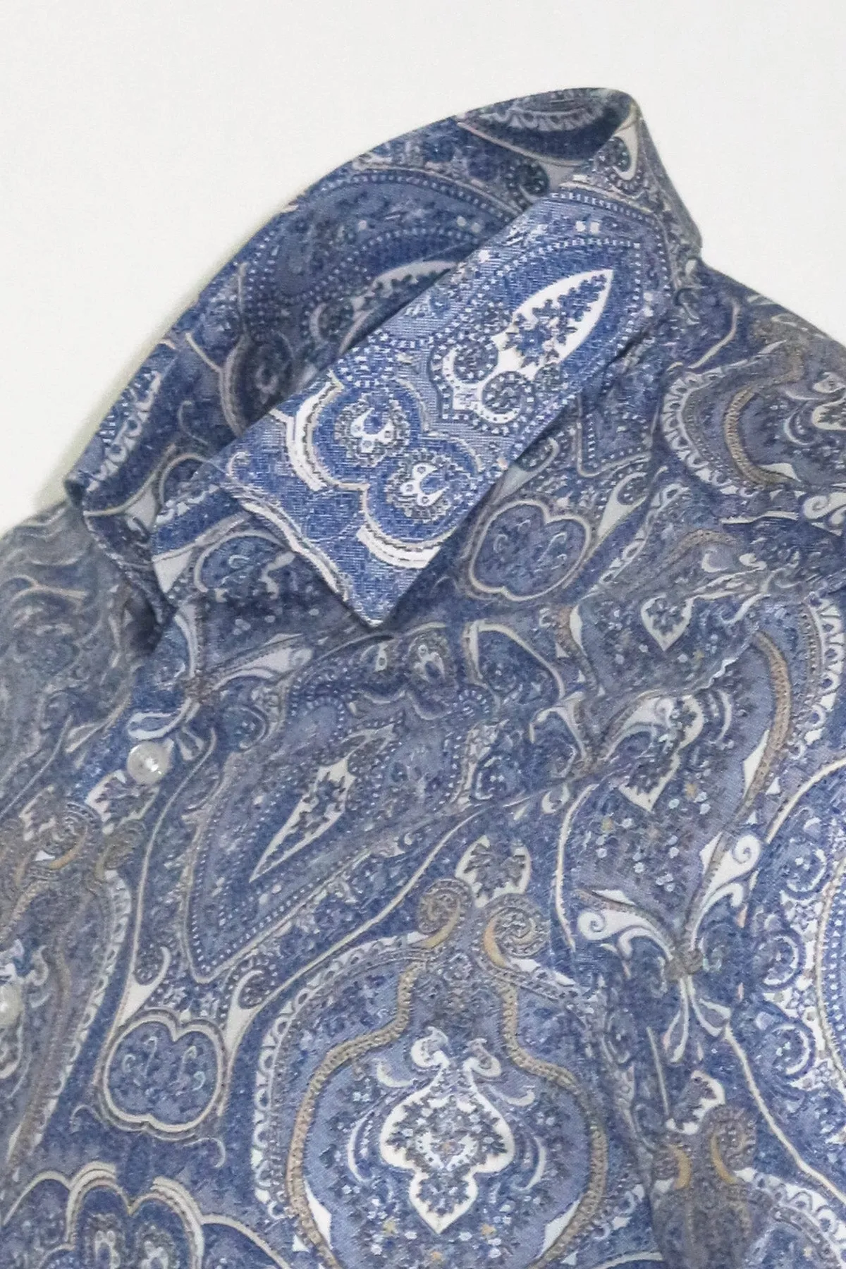 Blue Damask Pattern Slim Fit Shirt - Wessi sold by Wessi product image thumbnail 2