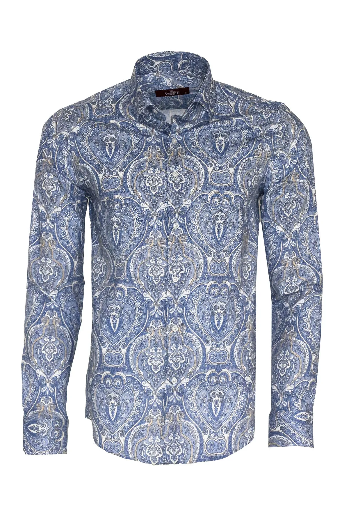 Blue Damask Pattern Slim Fit Shirt - Wessi sold by Wessi