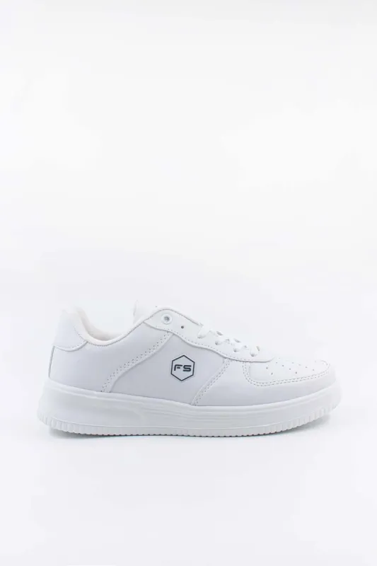 Men's All-White Leather Low-Top Sneakers with Perforated Details - Wessi sold by Wessi