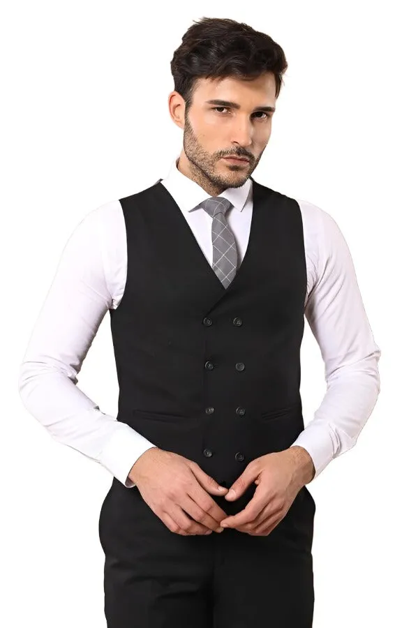 Black Double Breasted Vest Grey Men Suit - Wessi sold by Wessi product image thumbnail 5