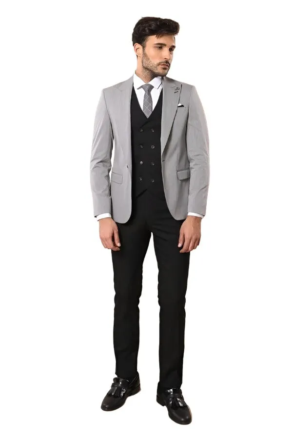 Black Double Breasted Vest Grey Men Suit - Wessi sold by Wessi product image thumbnail 2