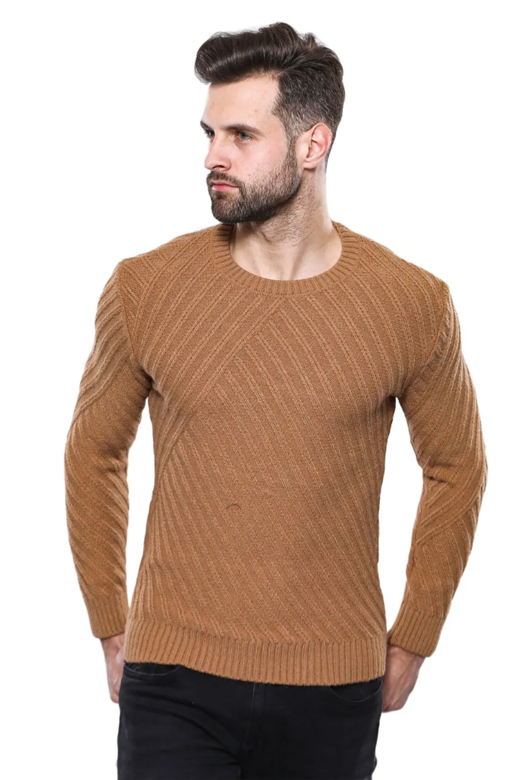 Patterned Circle Neck Tawny Sweater | Wessi sold by Wessi