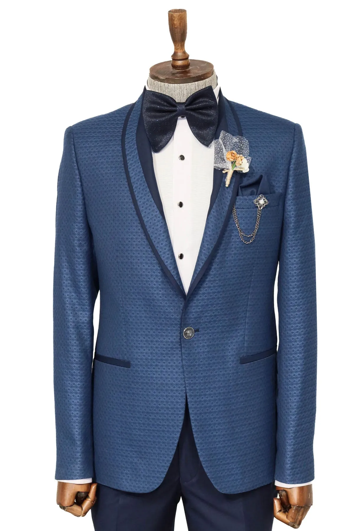 Blue Patterned Tuxedo Suit | Wessi sold by Wessi