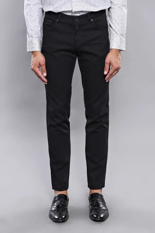 Slim Fit Plain 5 Pockets Black Men Pants - Wessi sold by Wessi product image thumbnail 4