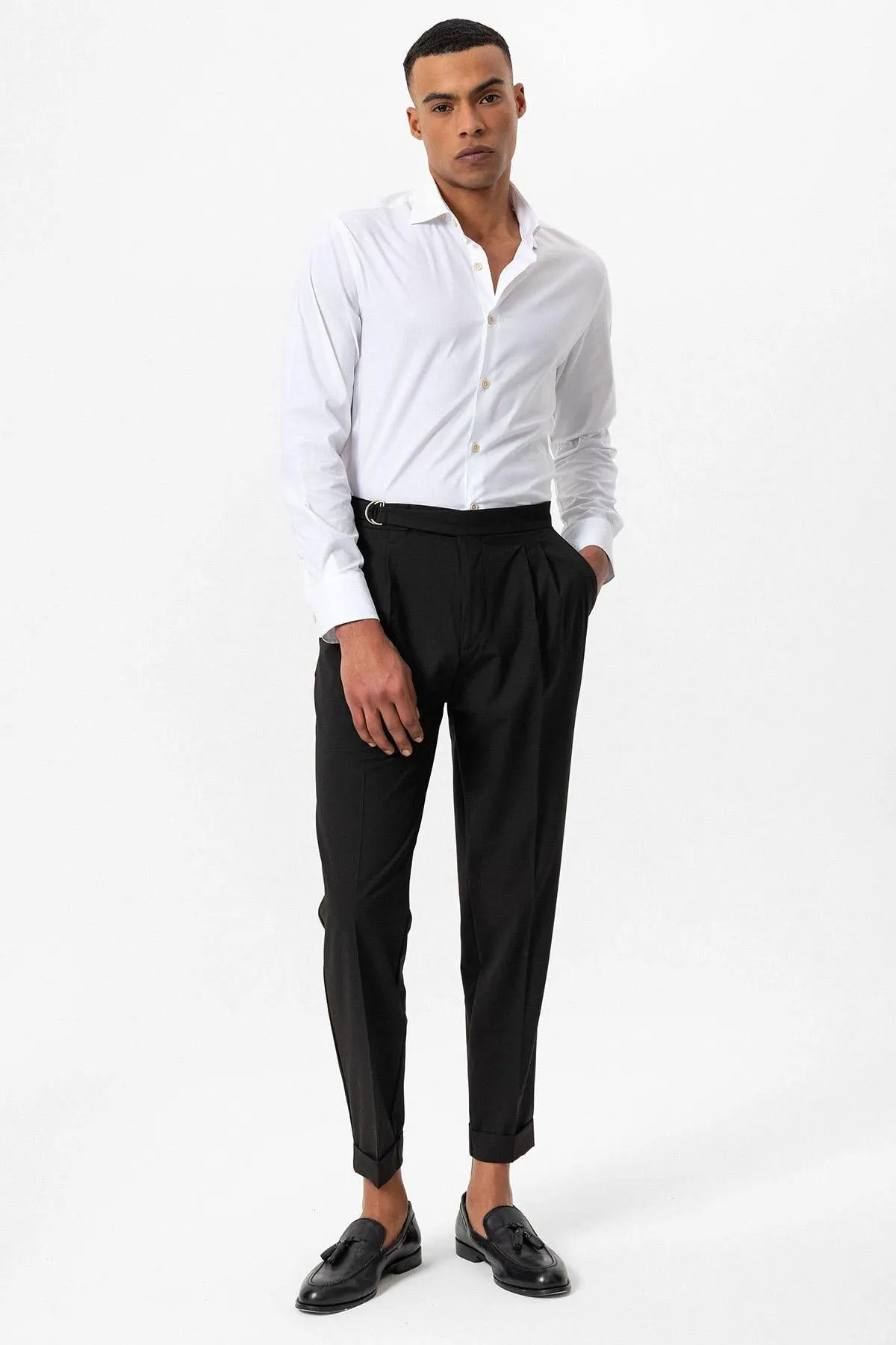 Men's Dark Brown High-Waist Buckle Closure Pleated Pants - Wessi sold by Wessi product image thumbnail 2