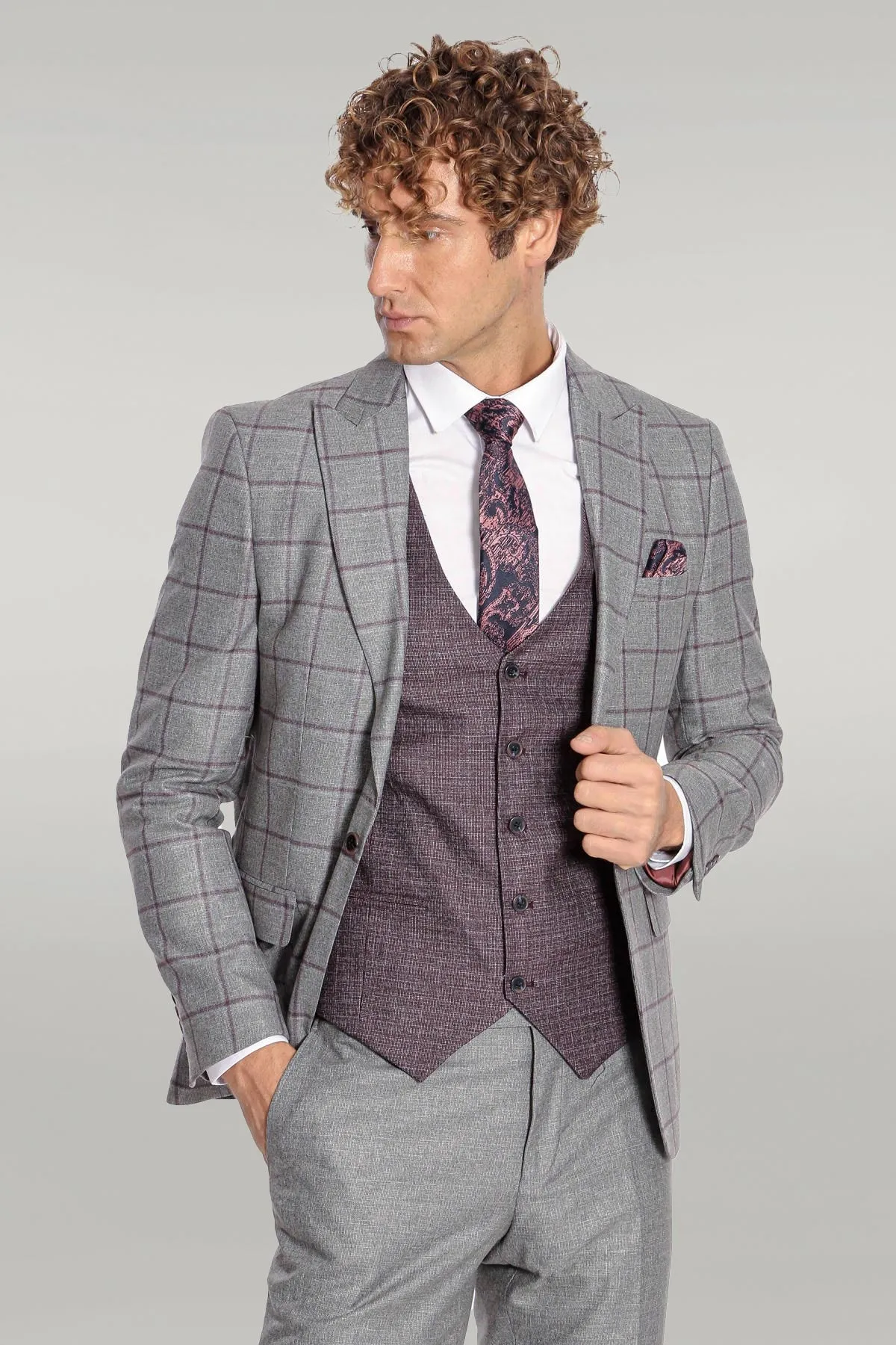 Slim Fit Checked Patterned Grey Men Suit - Wessi sold by Wessi product image thumbnail 3