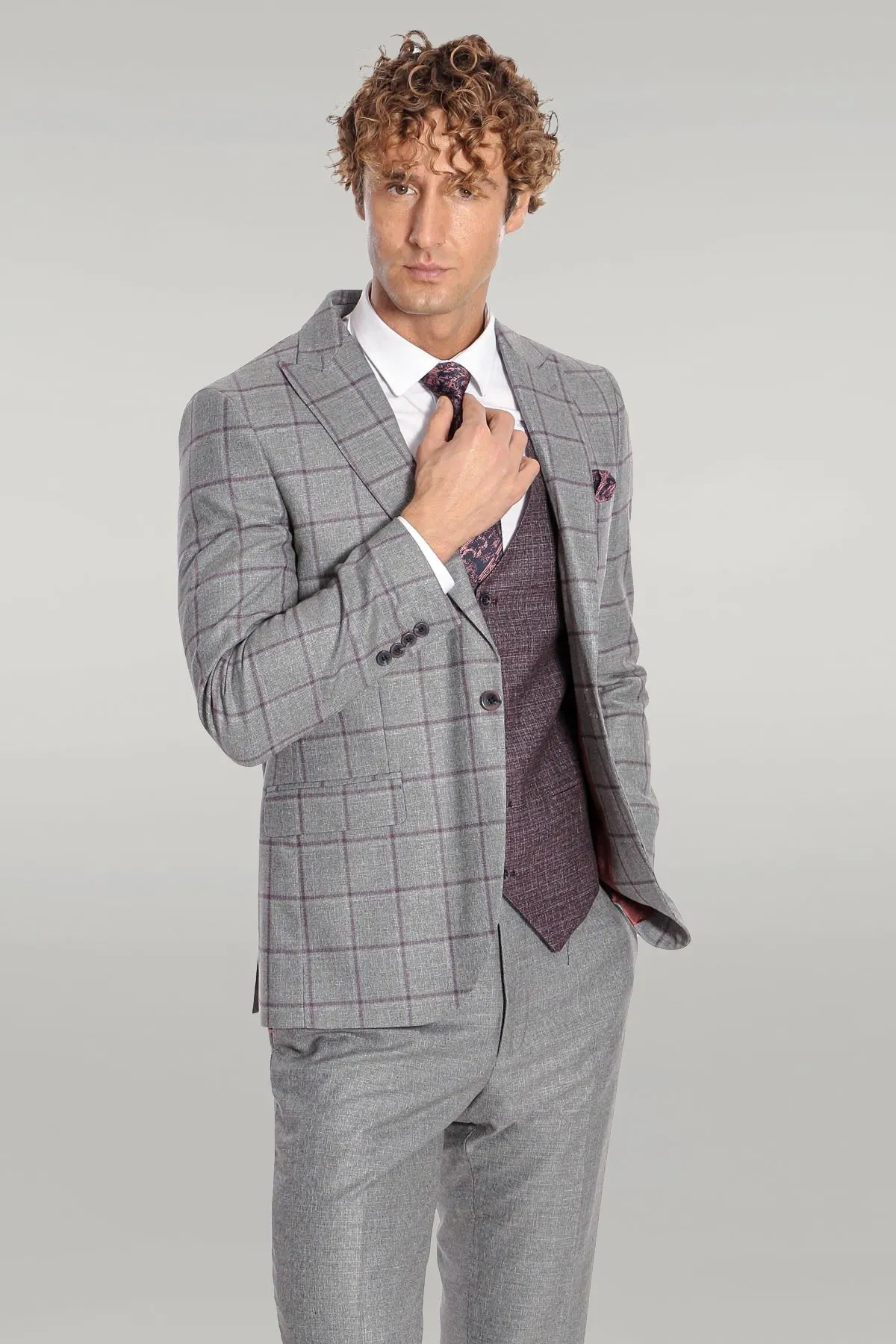Slim Fit Checked Patterned Grey Men Suit - Wessi sold by Wessi