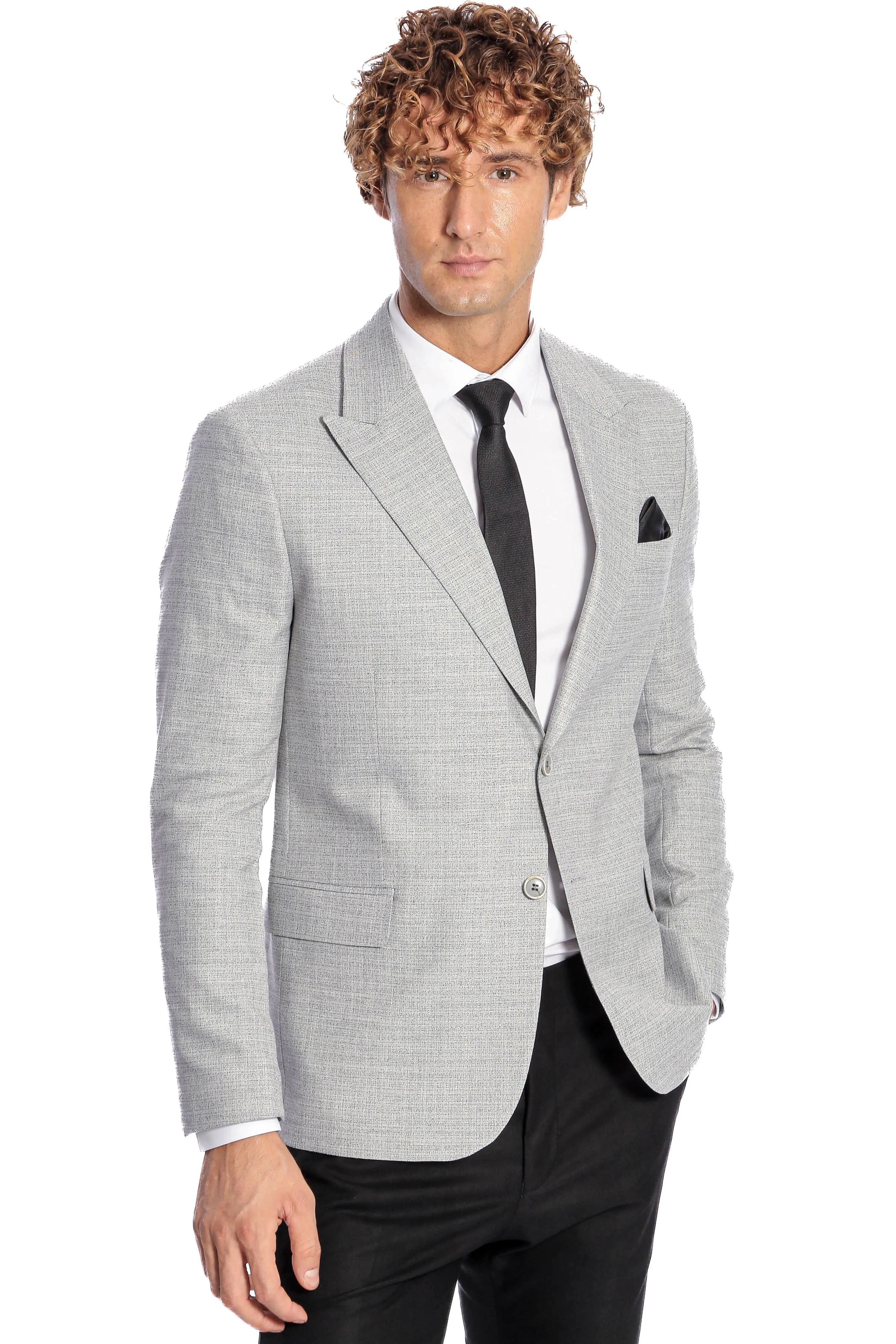 Patterned Wide Lapel Grey Men Blazer - Wessi sold by Wessi product image thumbnail 3