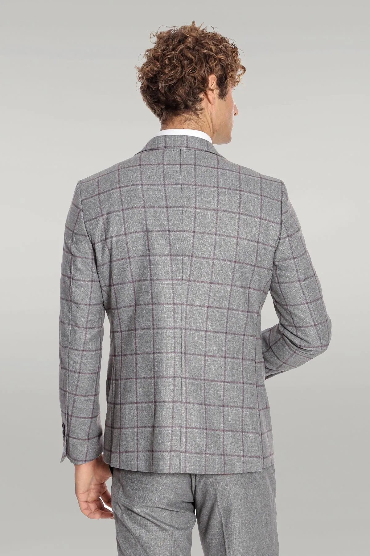 Slim Fit Checked Patterned Grey Men Suit - Wessi sold by Wessi product image thumbnail 4