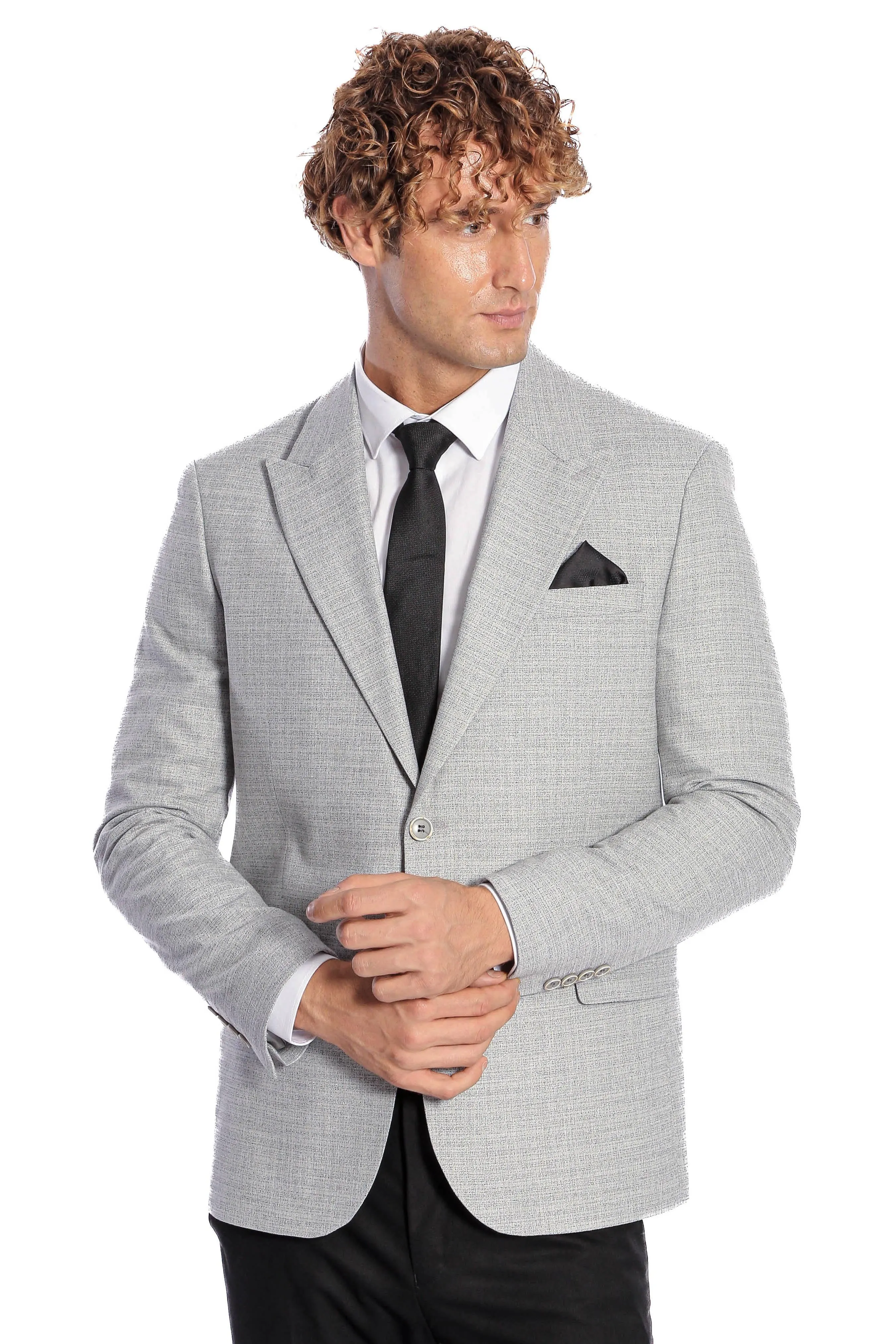 Patterned Wide Lapel Grey Men Blazer - Wessi sold by Wessi