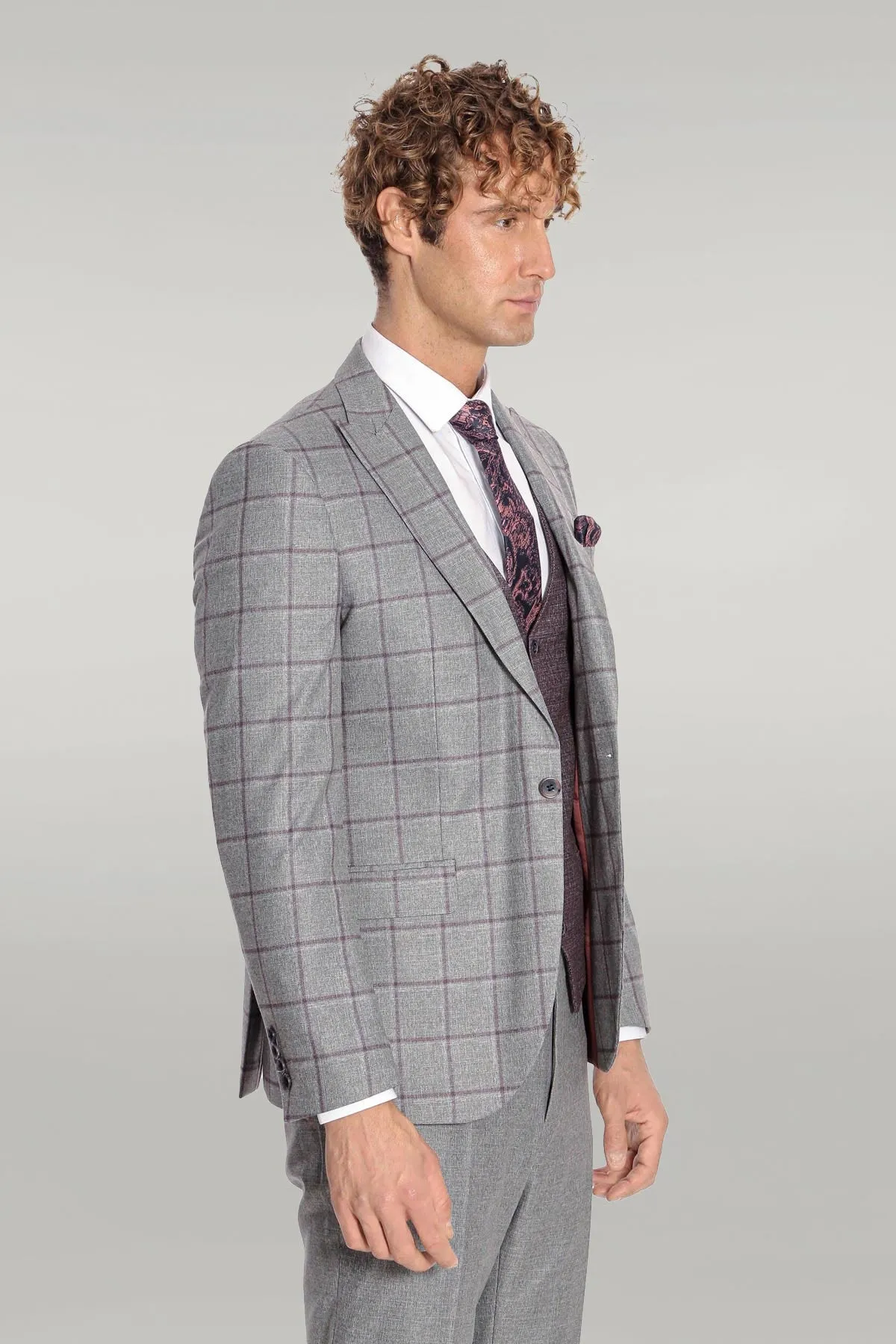 Slim Fit Checked Patterned Grey Men Suit - Wessi sold by Wessi product image thumbnail 5