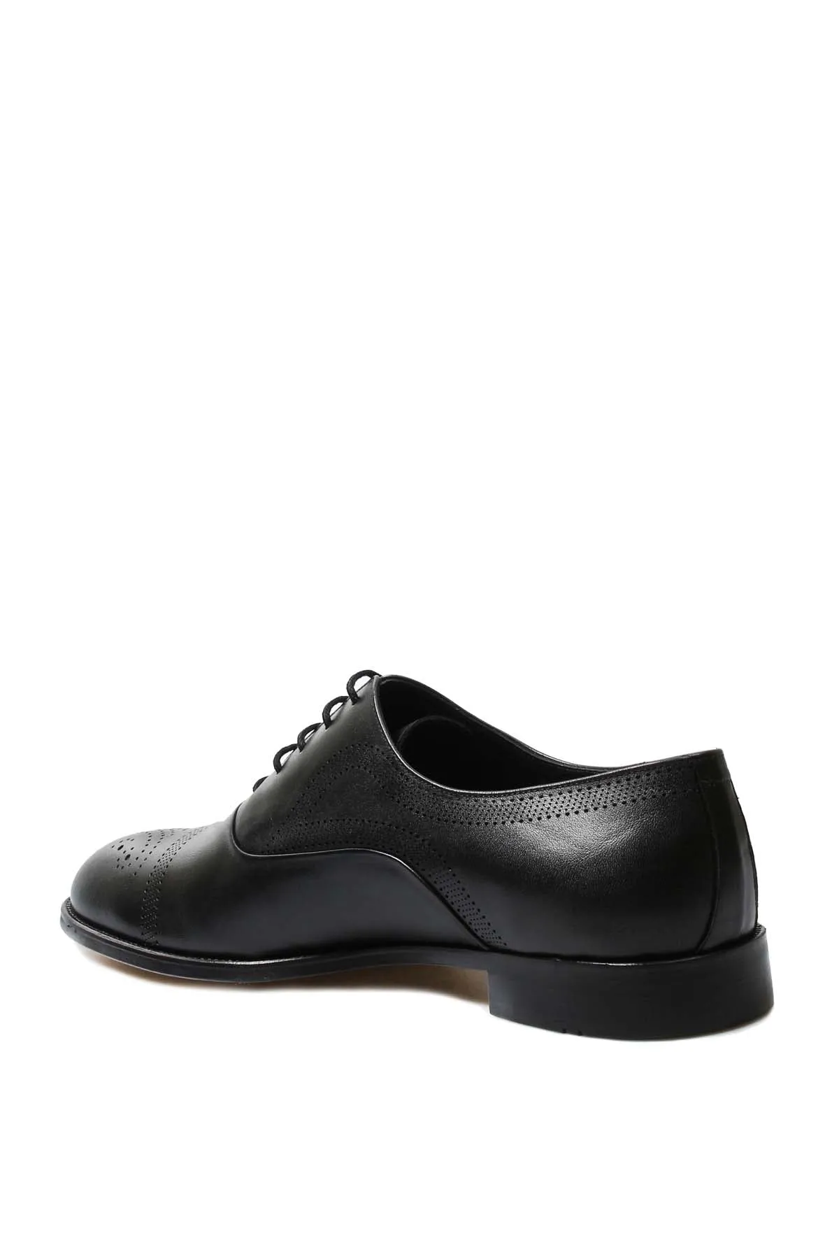 Men's Black Leather Oxford Shoes with Perforated Cap Toe - Wessi sold by Wessi product image thumbnail 2