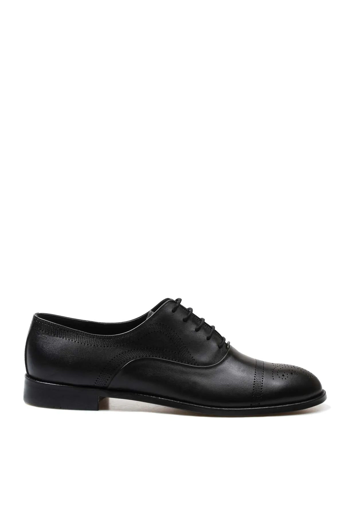 Men's Black Leather Oxford Shoes with Perforated Cap Toe - Wessi sold by Wessi