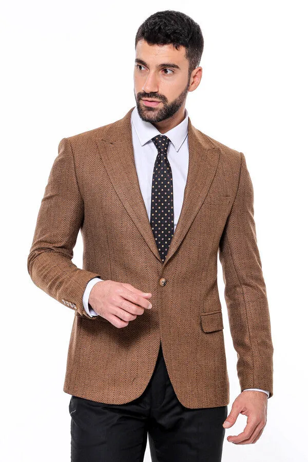 Slim Fit Patterned Light Brown Men Blazer - Wessi sold by Wessi product image thumbnail 3