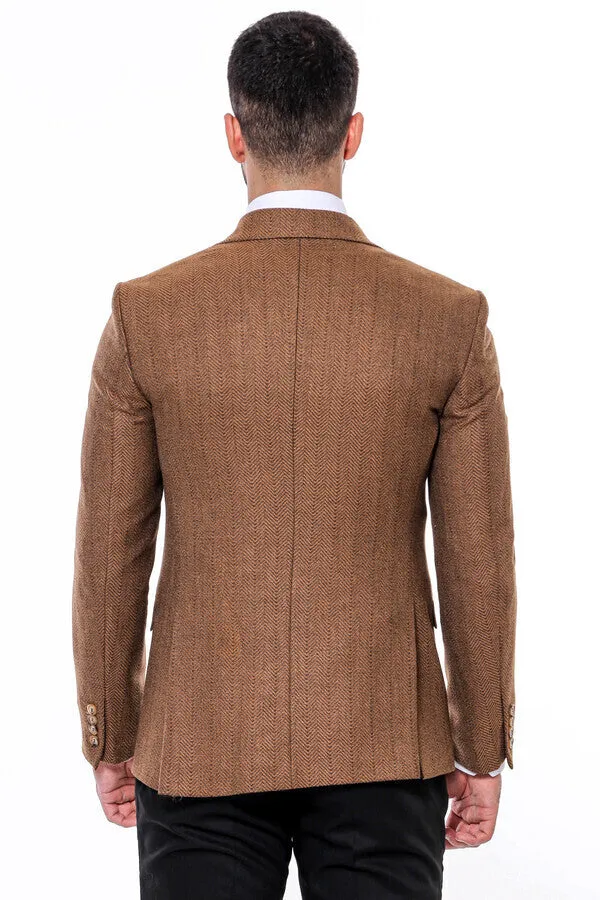 Slim Fit Patterned Light Brown Men Blazer - Wessi sold by Wessi product image thumbnail 4