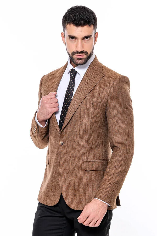 Slim Fit Patterned Light Brown Men Blazer - Wessi sold by Wessi product image thumbnail 5