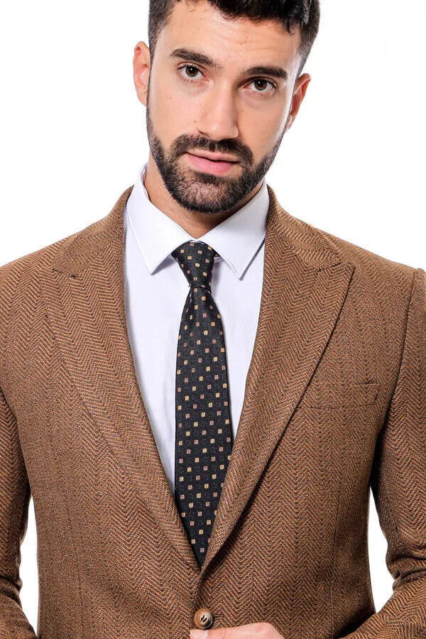 Slim Fit Patterned Light Brown Men Blazer - Wessi sold by Wessi product image thumbnail 2