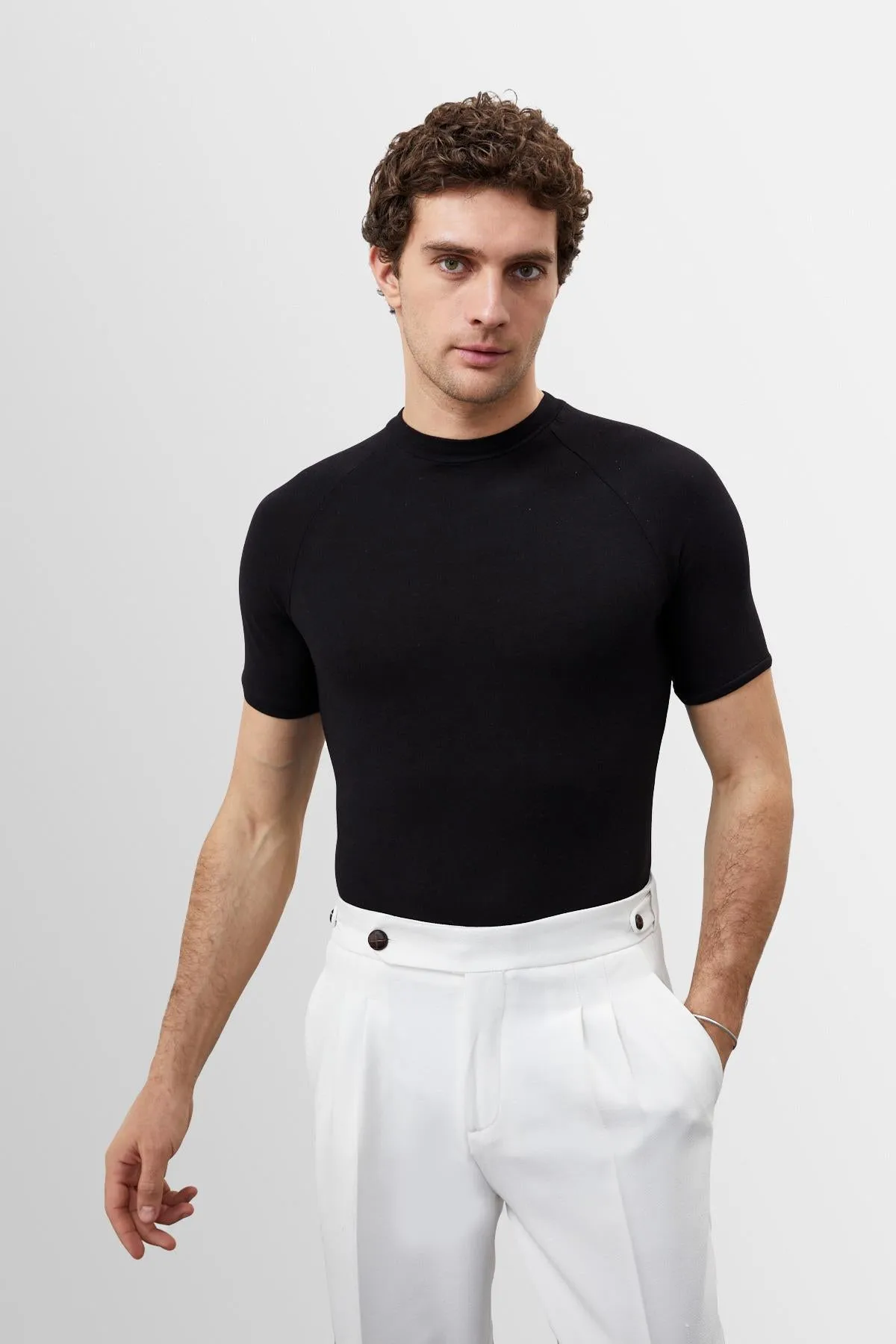 Men's Black Slim Fit Crew Neck T-Shirt - Wessi sold by Wessi product image thumbnail 3