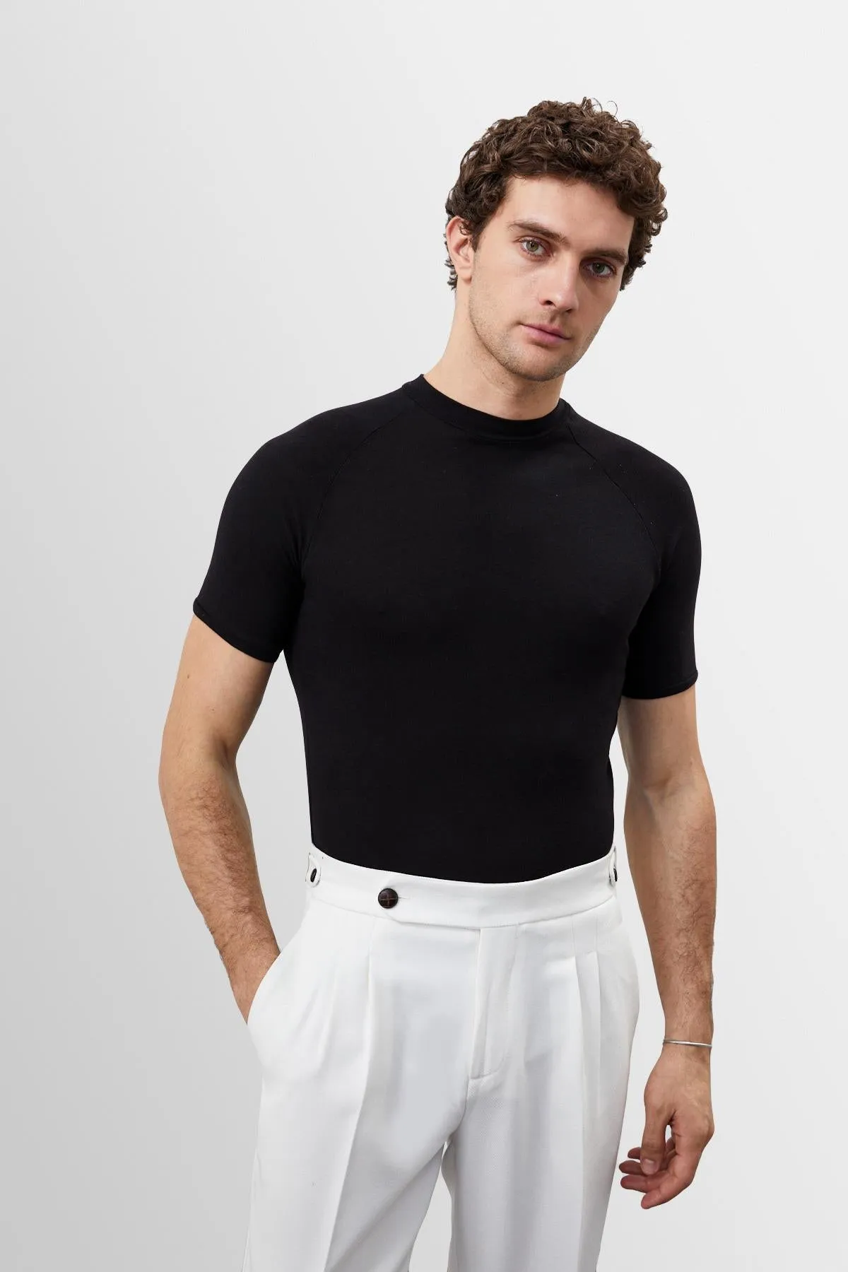 Men's Black Slim Fit Crew Neck T-Shirt - Wessi sold by Wessi product image thumbnail 4