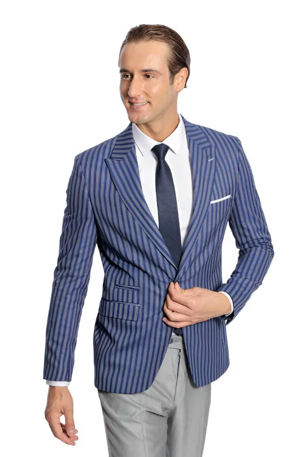 Striped Blue Slim-Fit Blazer - Wessi sold by Wessi product image thumbnail 3