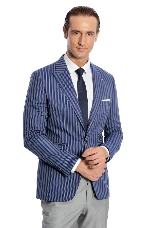 Striped Blue Slim-Fit Blazer - Wessi sold by Wessi product image thumbnail 4