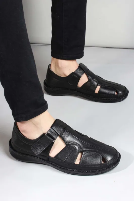 Men's Black Leather Fisherman Sandals - Wessi sold by Wessi