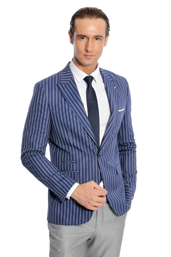 Striped Blue Slim-Fit Blazer - Wessi sold by Wessi product image thumbnail 5