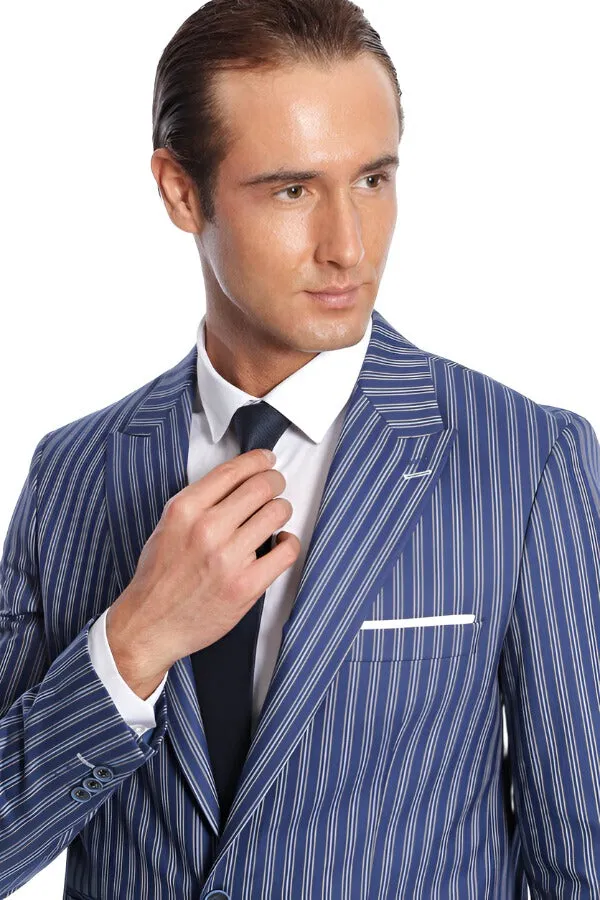 Striped Blue Slim-Fit Blazer - Wessi sold by Wessi product image thumbnail 2