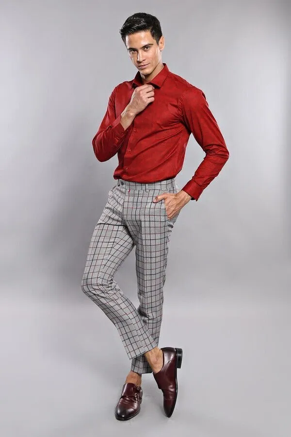Plaid Slim-Fit Dark Grey Men Trousers - Wessi sold by Wessi product image thumbnail 2
