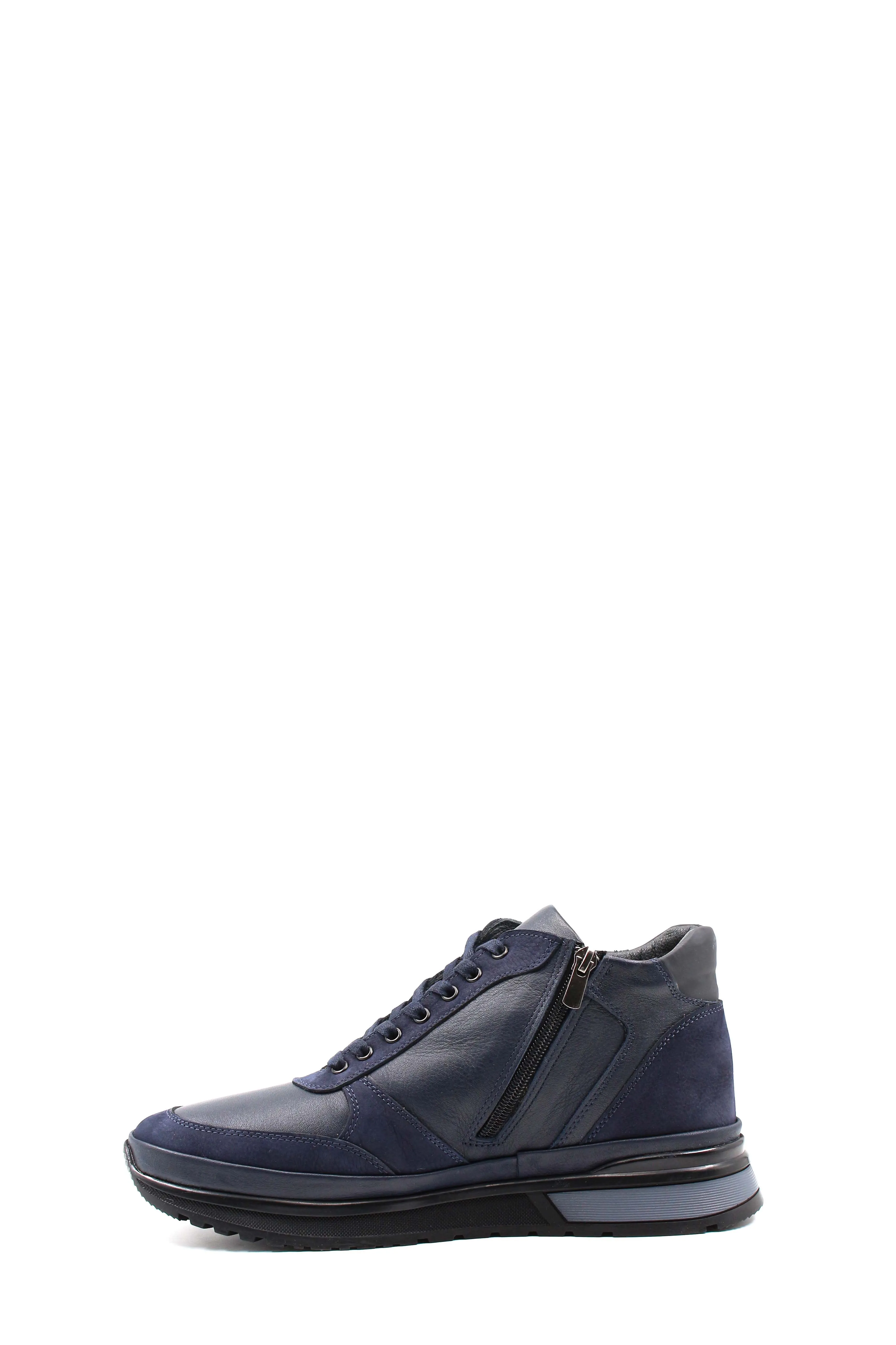 Men's Navy Blue Leather Sneakers with Side Zipper and Fur Lining - Wessi sold by Wessi product image thumbnail 2
