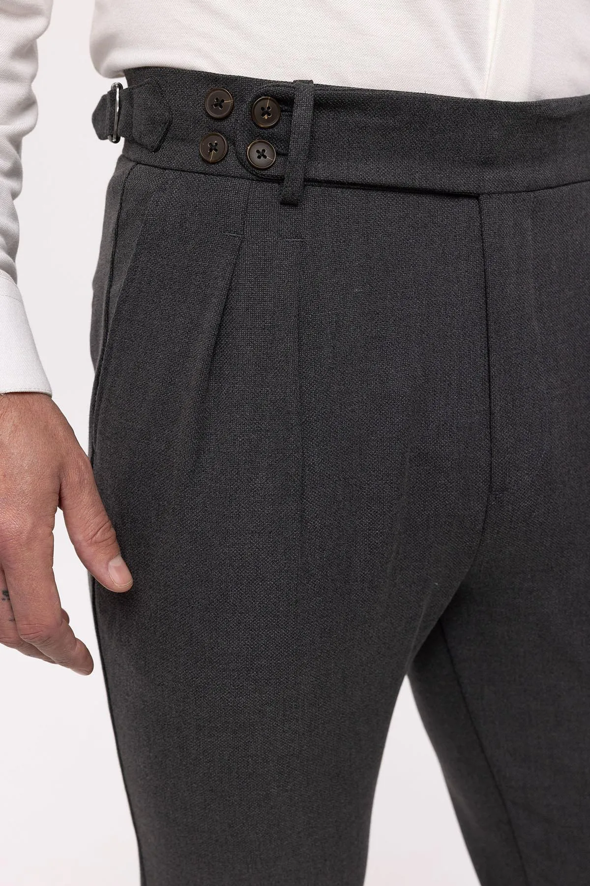 Anthracite High Waist (Boyfriend) Side Buckled Belt Detail Pleated Fabric Trousers - Wessi sold by Wessi product image thumbnail 4