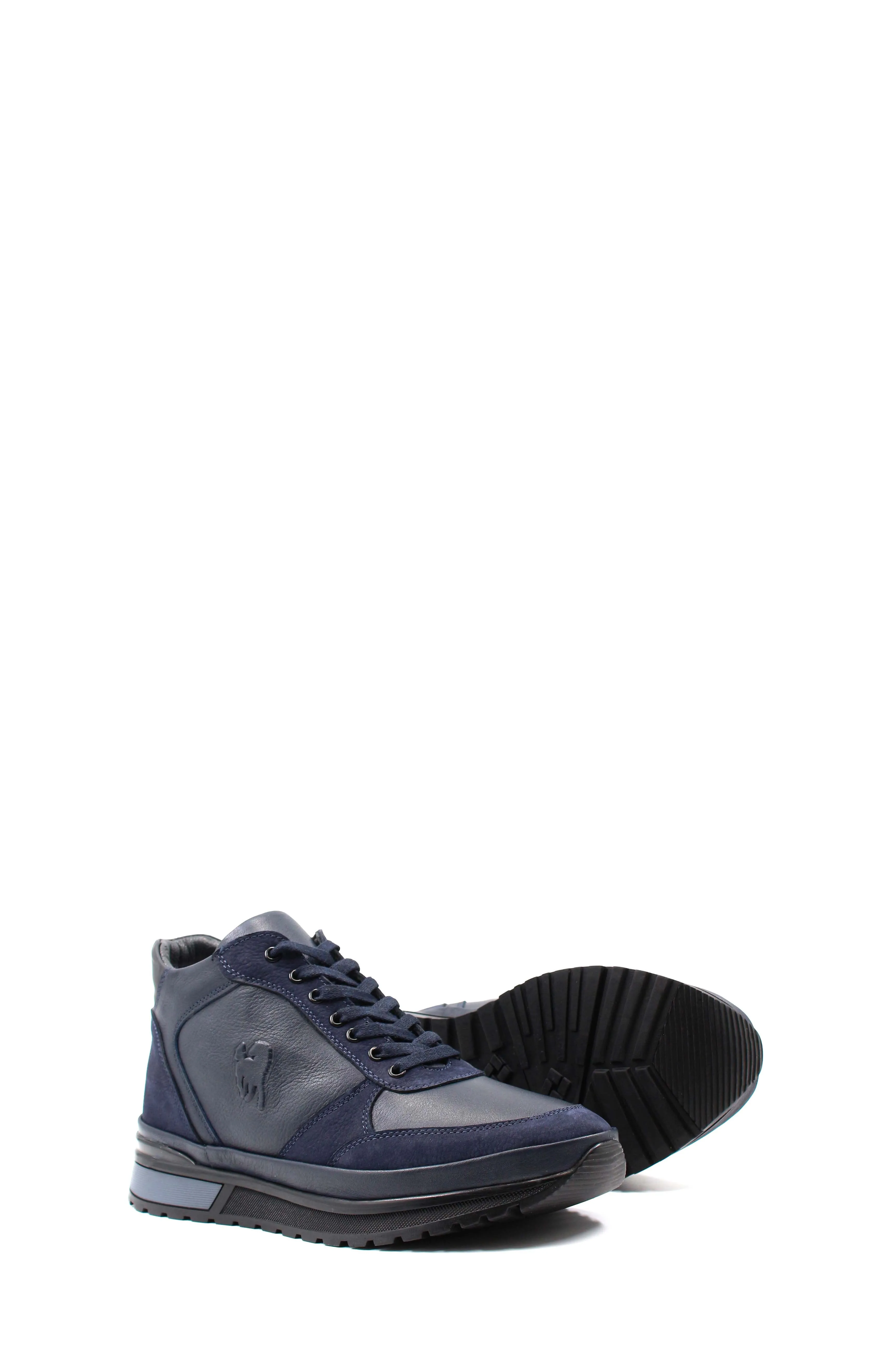 Men's Navy Blue Leather Sneakers with Side Zipper and Fur Lining - Wessi sold by Wessi product image thumbnail 3