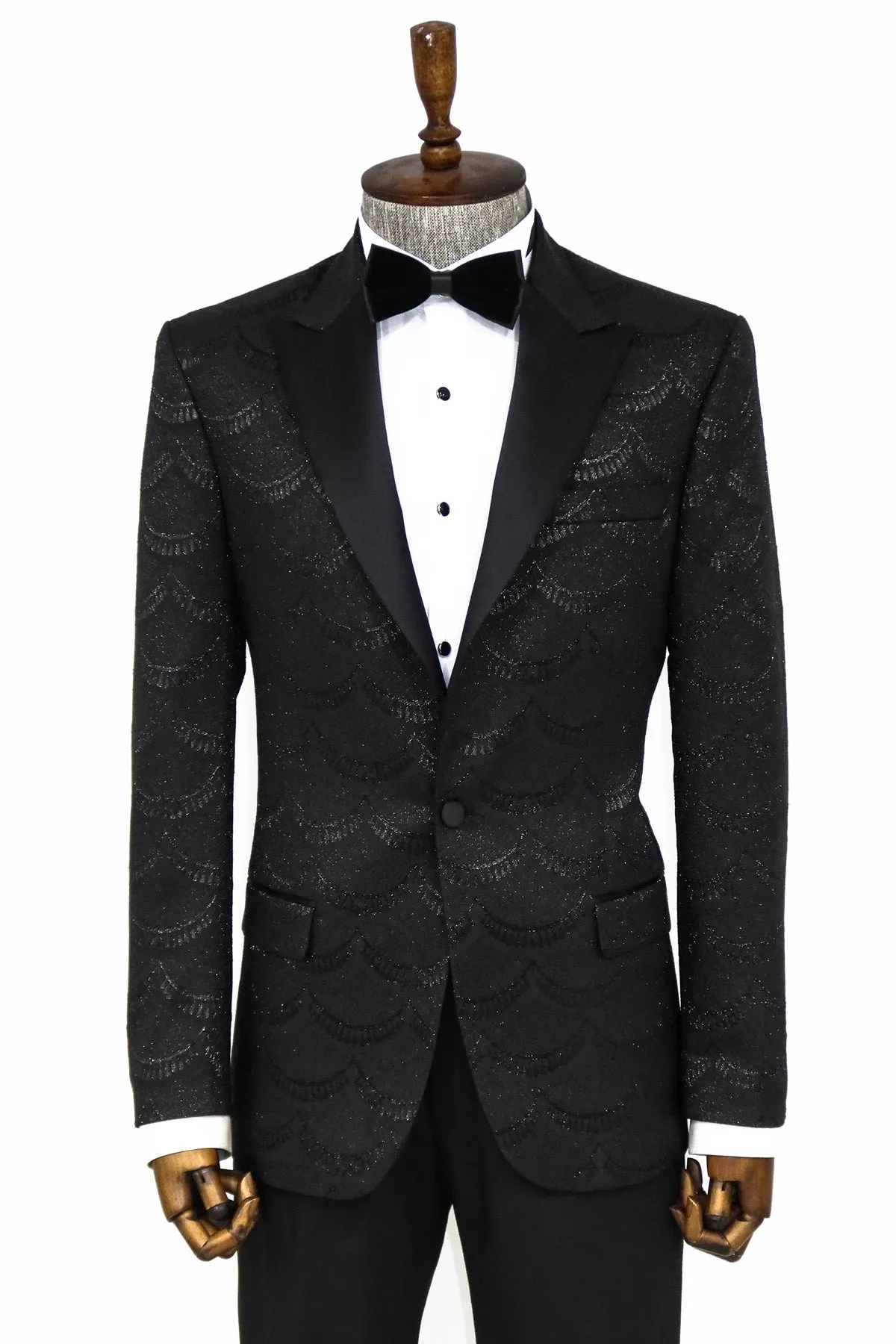 Patterned Slim Fit Black Men Dinner Blazer - Wessi sold by Wessi