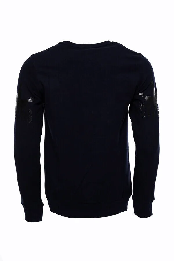 Navy Blue Patterned Slim Fit Sweatshirt - Wessi sold by Wessi product image thumbnail 3