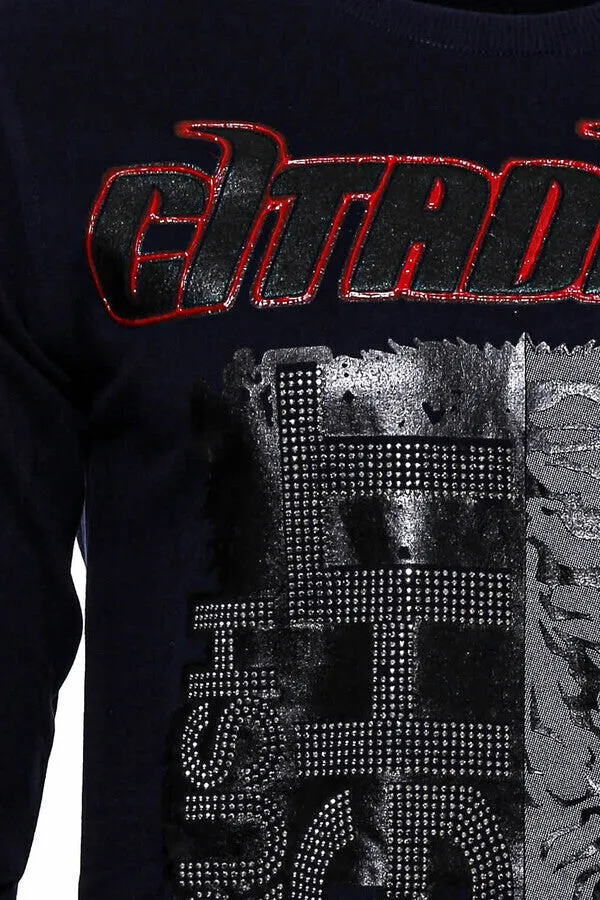 Navy Blue Patterned Slim Fit Sweatshirt - Wessi sold by Wessi product image thumbnail 2