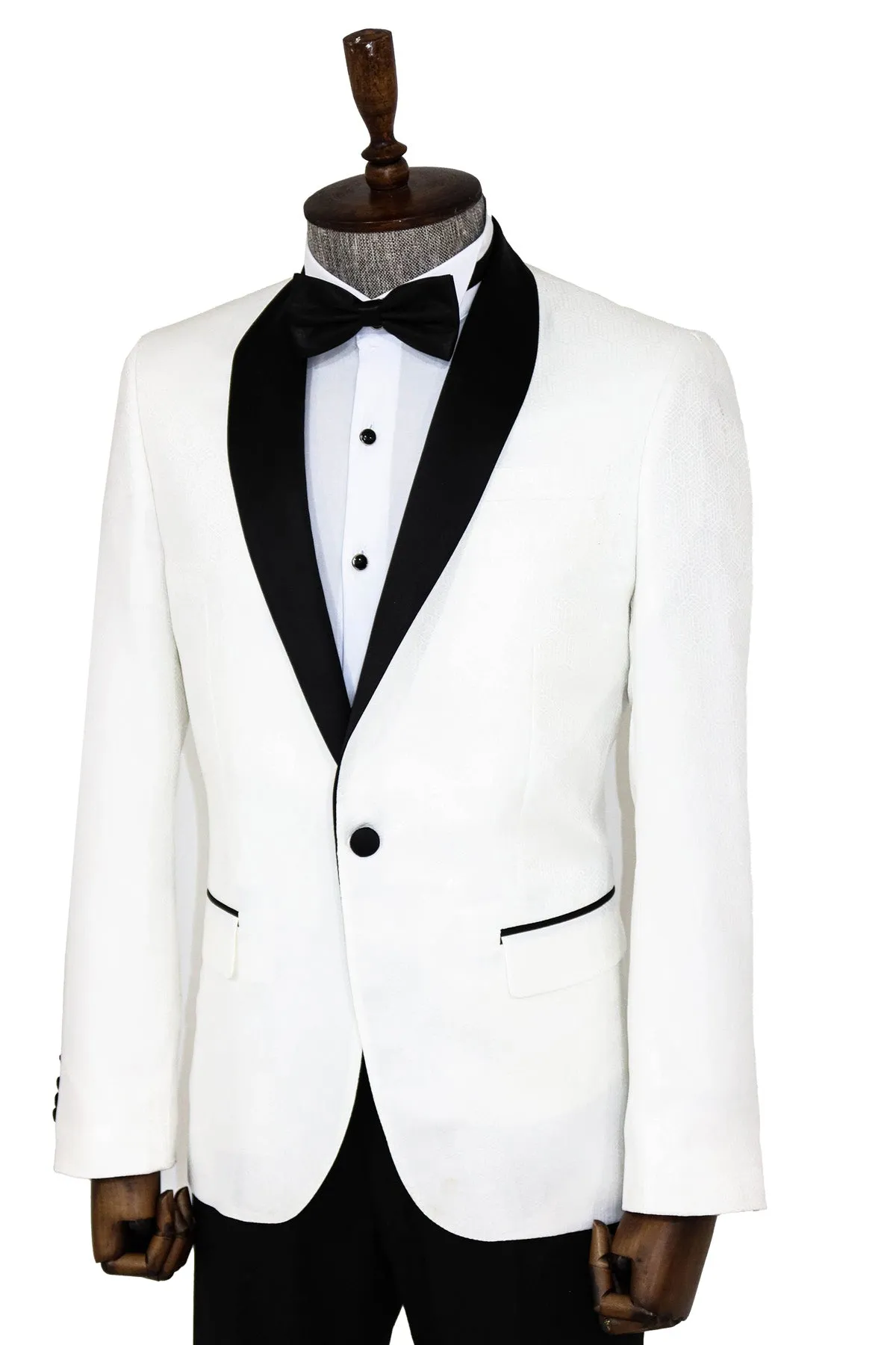 Pentagon Patterned Shawl Lapel White Men Wedding Tuxedo Jacket - Wessi sold by Wessi product image thumbnail 4