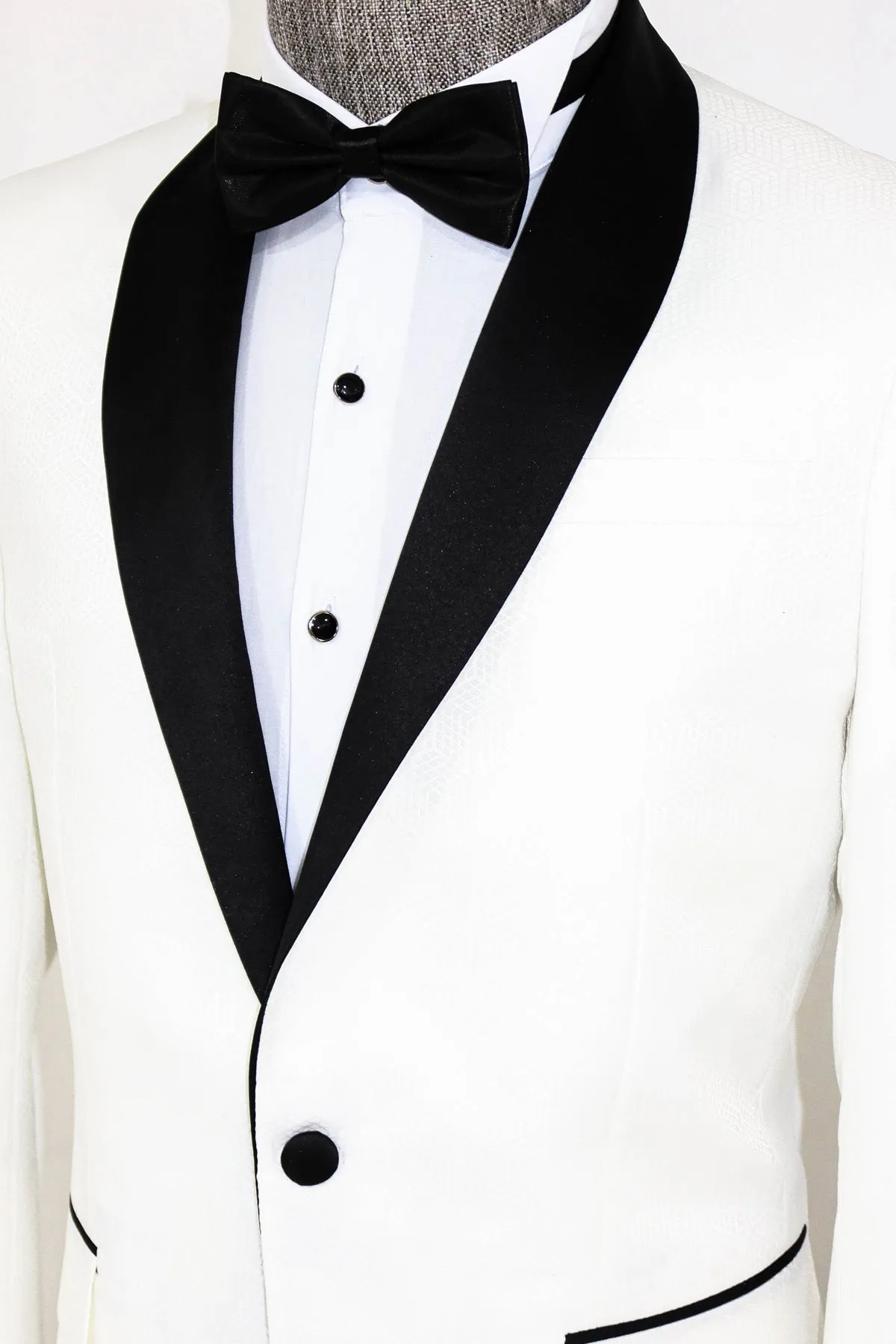 Pentagon Patterned Shawl Lapel White Men Wedding Tuxedo Jacket - Wessi sold by Wessi product image thumbnail 2