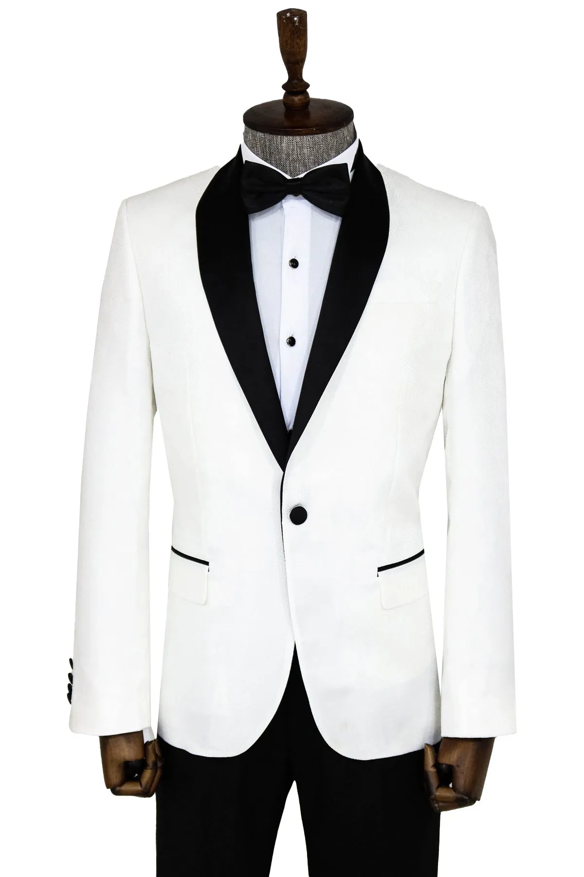 Pentagon Patterned Shawl Lapel White Men Wedding Tuxedo Jacket - Wessi sold by Wessi