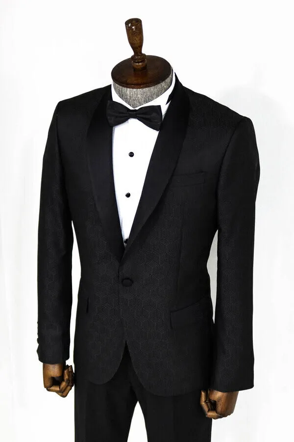 Pentagon Patterned Shawl Lapel Black Men Evening Jacket - Wessi sold by Wessi product image thumbnail 5