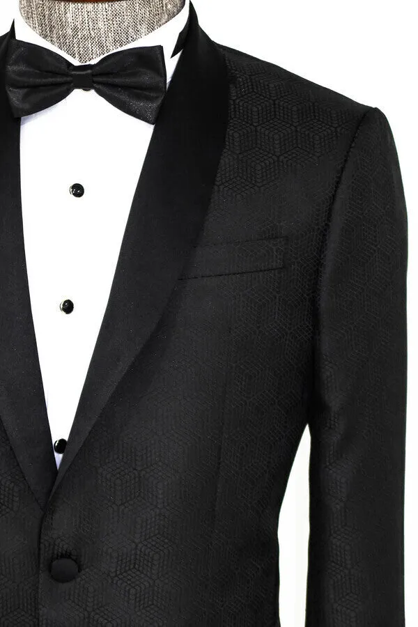 Pentagon Patterned Shawl Lapel Black Men Evening Jacket - Wessi sold by Wessi product image thumbnail 2